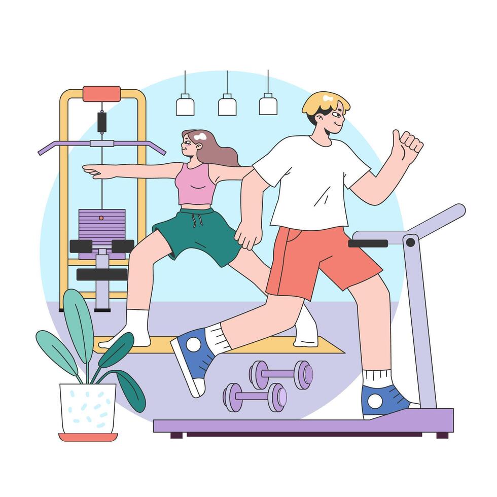 Gym-based office break concept. Flat vector illustration