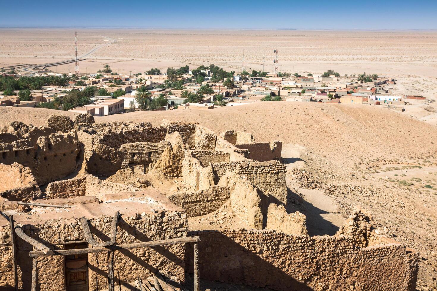 view of mountain oasis Chebika, Sahara desert, Tunisia, Africa photo