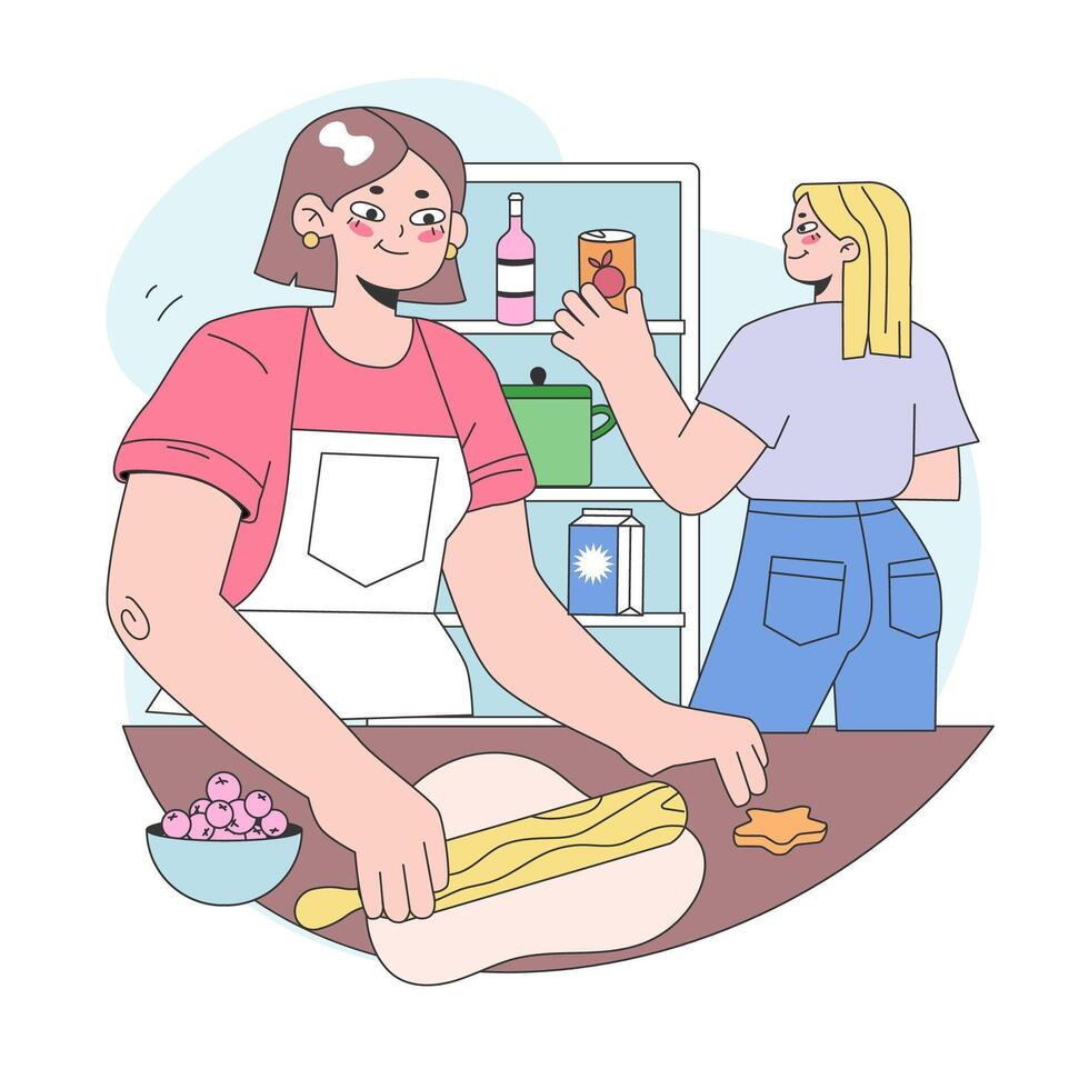 Co-living. Friends or roommates living together. Characters hang vector