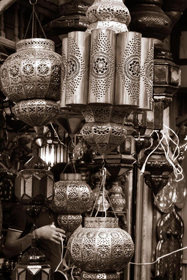 Traditional  glass and metal lamps in shop in the medina of Tunis,Tunisia photo