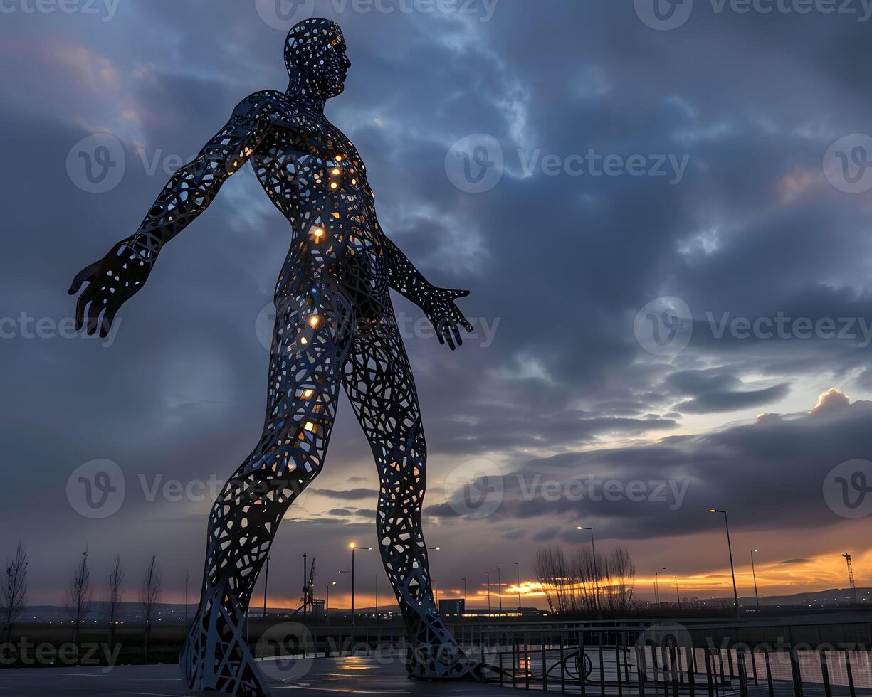 AI generated The Molecule Man a beacon for quantum travelers marks a safe passage through the fabric of space guiding explorers between micro and macrocosms photo
