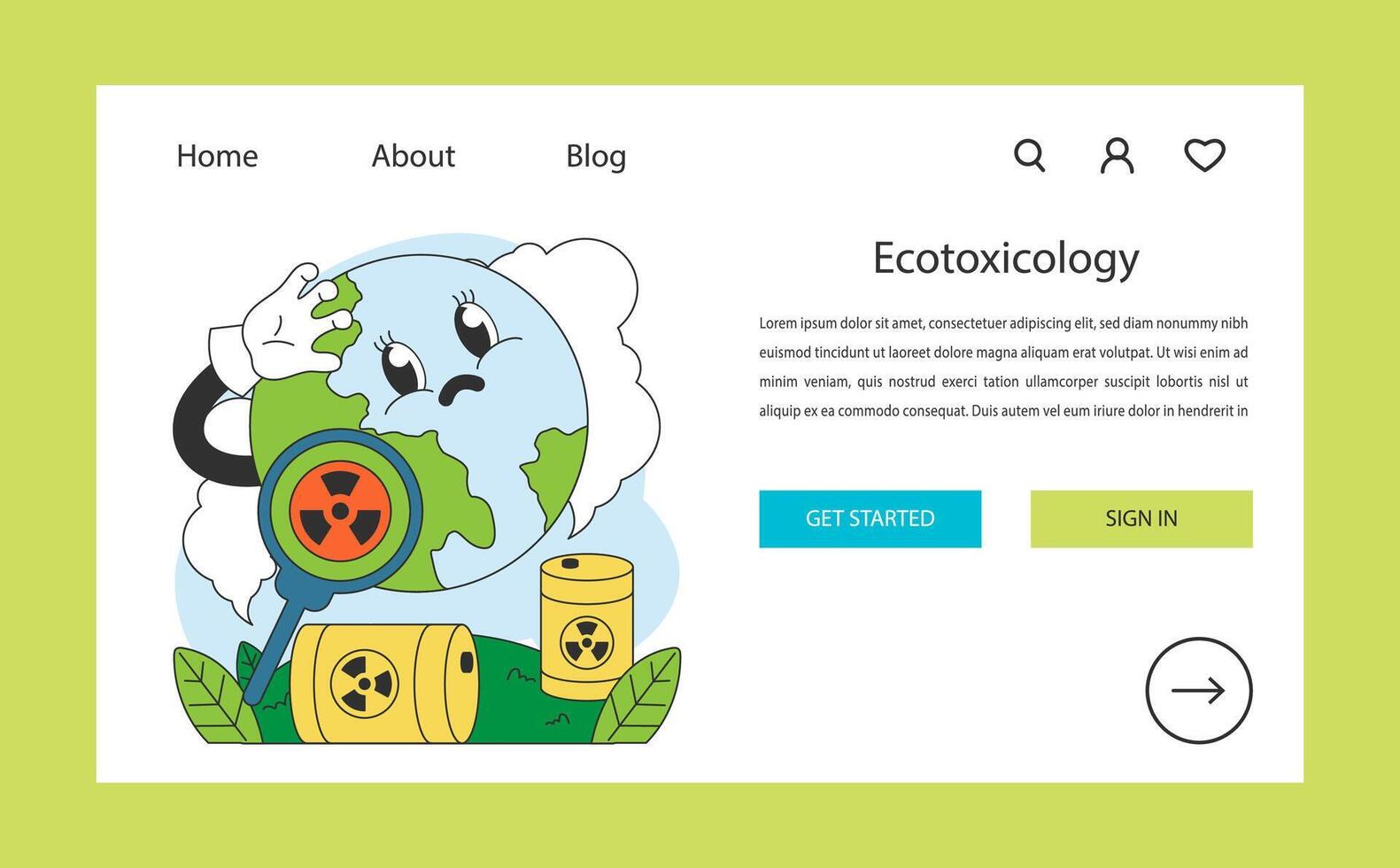 Ecotoxicology web banner or landing page. Research of toxic waste vector