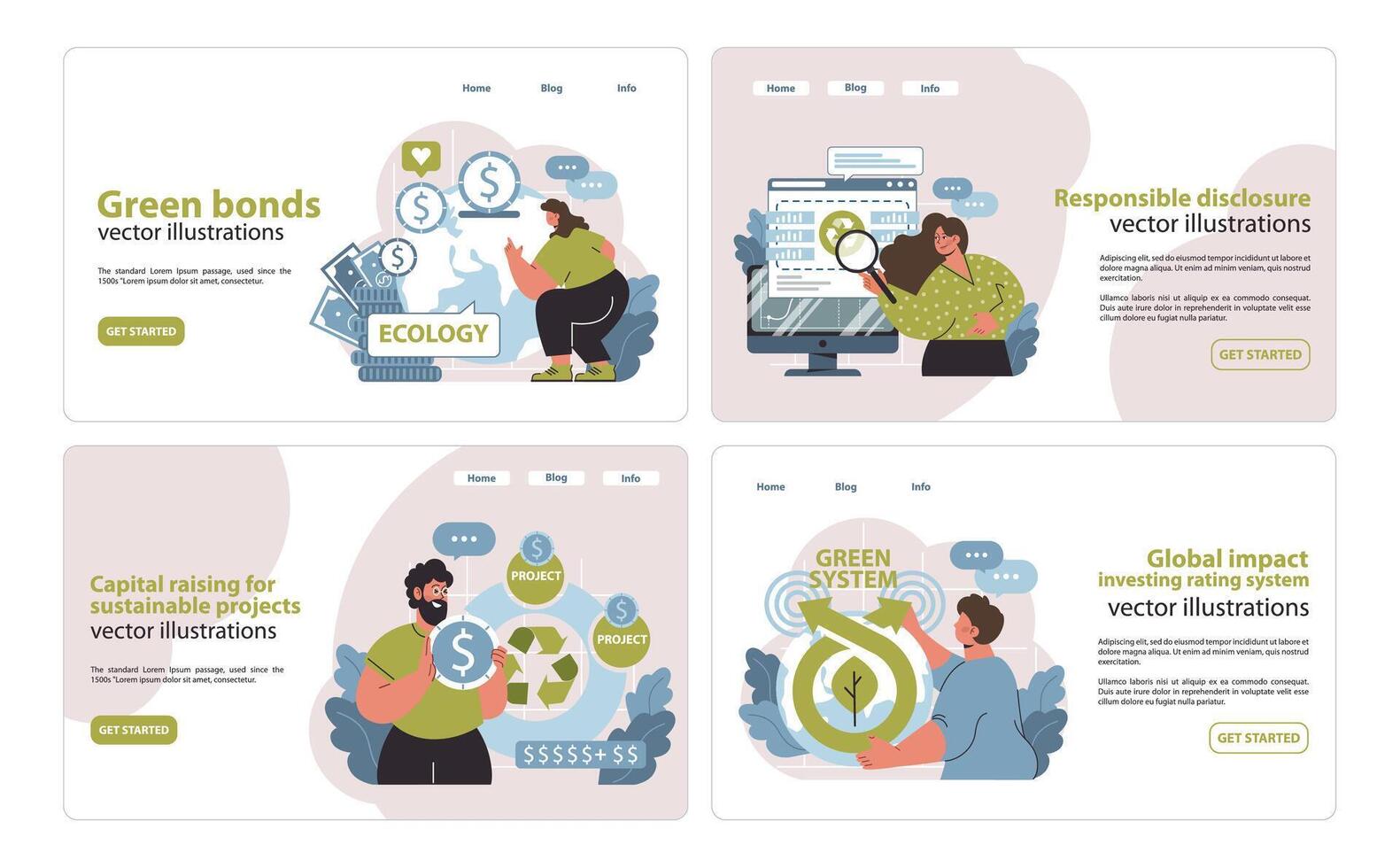 Sustainable investment web elements. Eco-financing, transparent corporate practices. vector