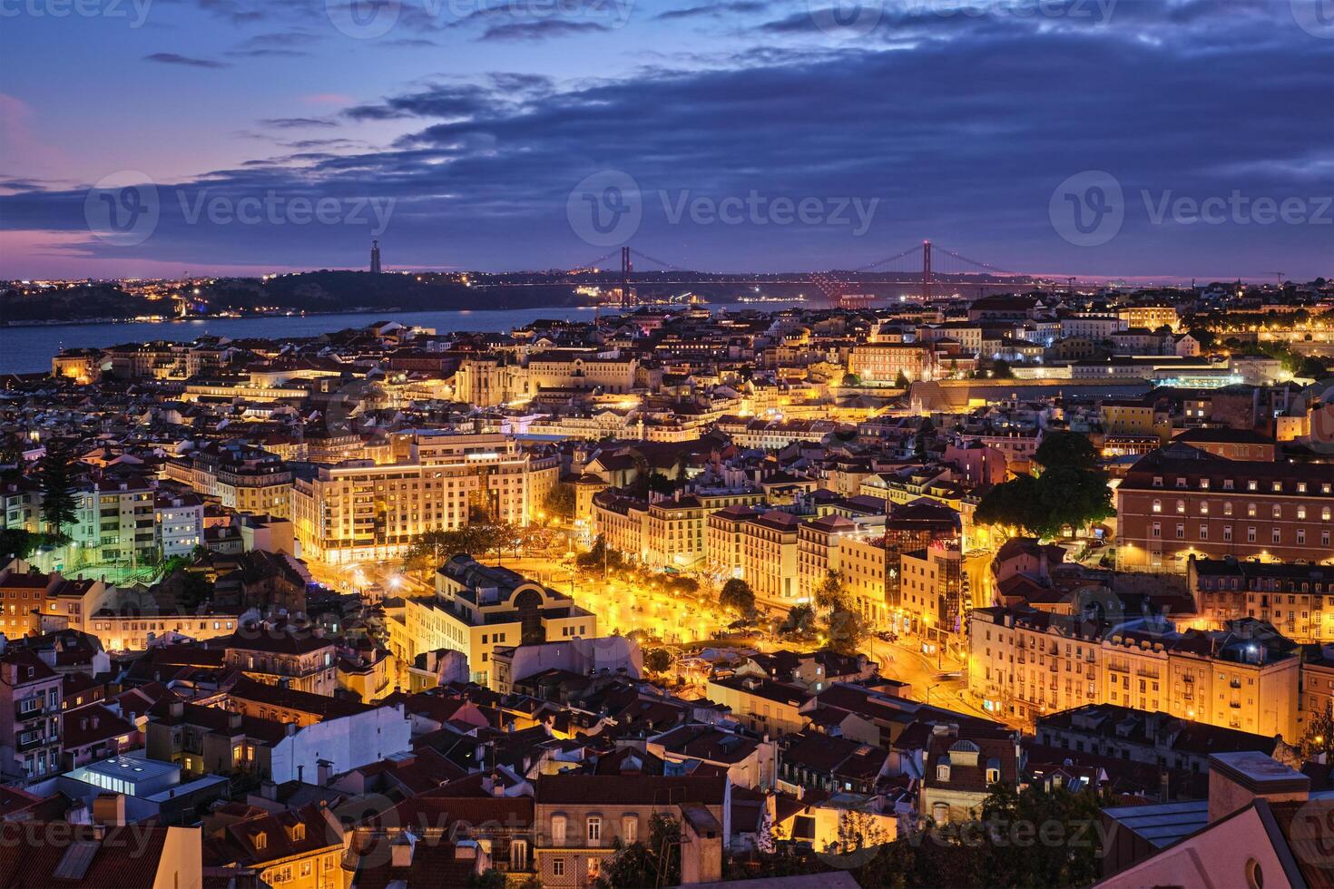 Evening view of Lisbon from Miradouro da Senhora do Monte viewpoint. Lisbon, Portugal photo