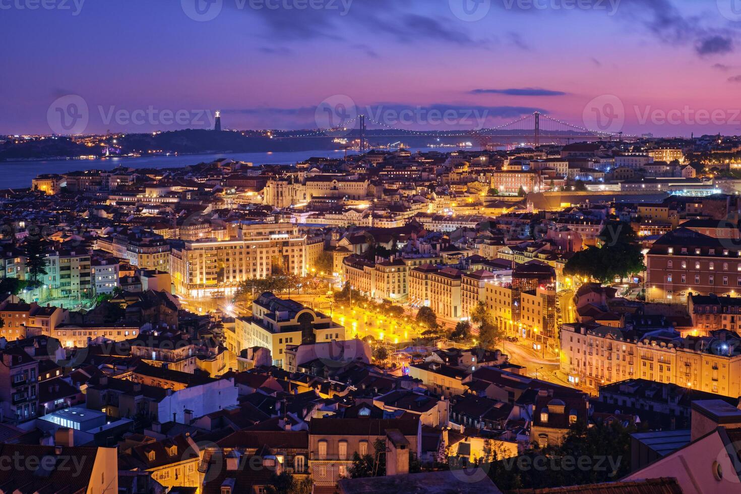 Evening view of Lisbon from Miradouro da Senhora do Monte viewpoint. Lisbon, Portugal photo