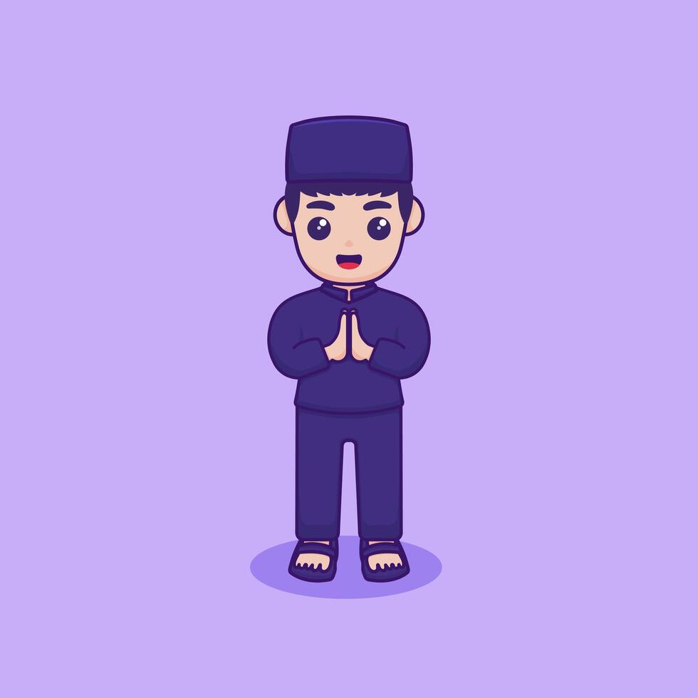 vector ilustración de un personaje haciendo el gesto de salam. Ramadán kareem diseño concepto