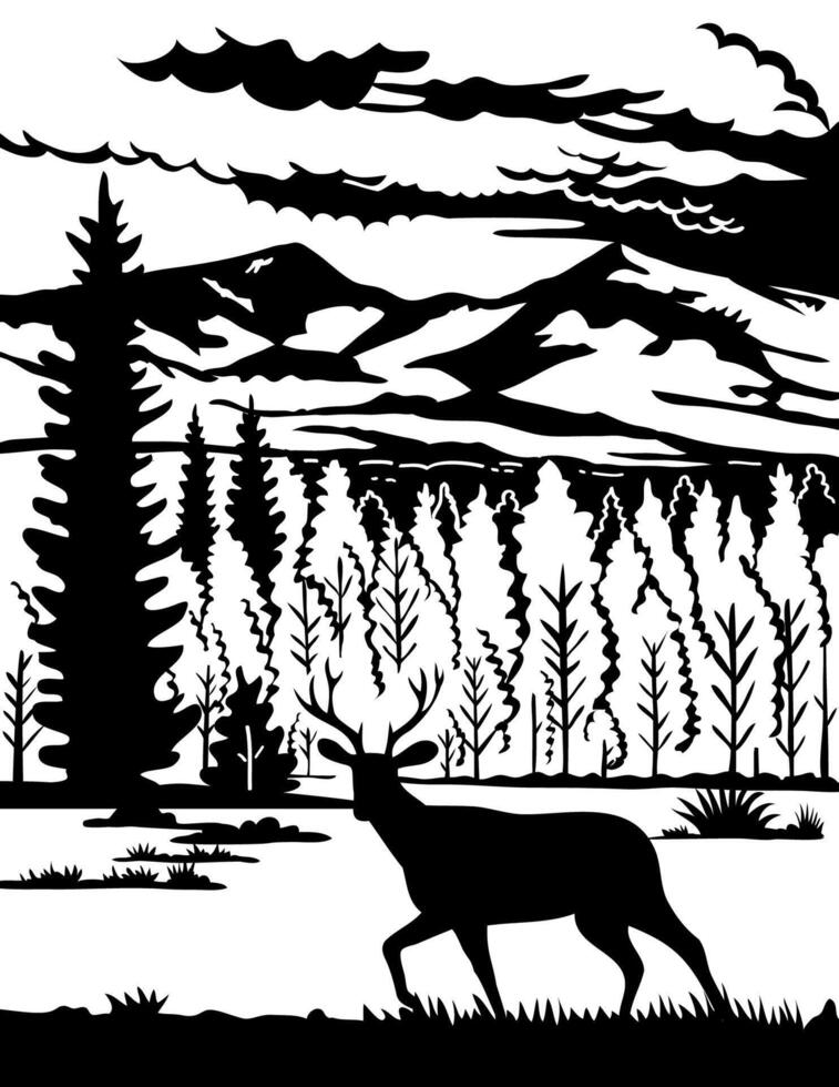 Mule Deer in Capitan Mountains in Lincoln County New Mexico Scherenschnitte Paper Cut Style vector