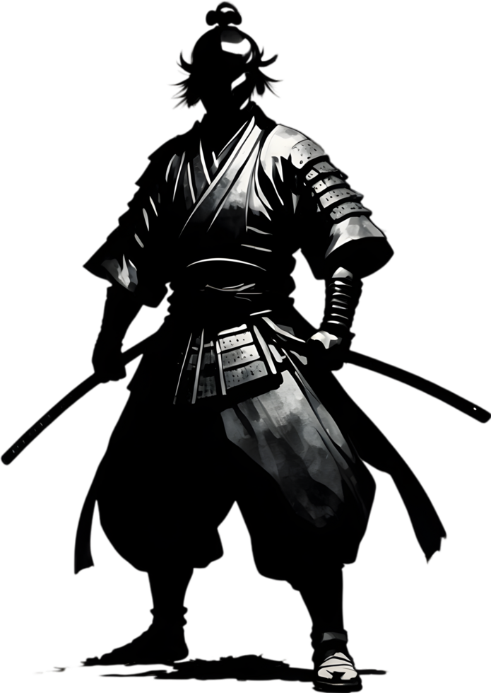 AI generated Samurai, drawing of a Samurai using the Japanese brushstroke technique. png