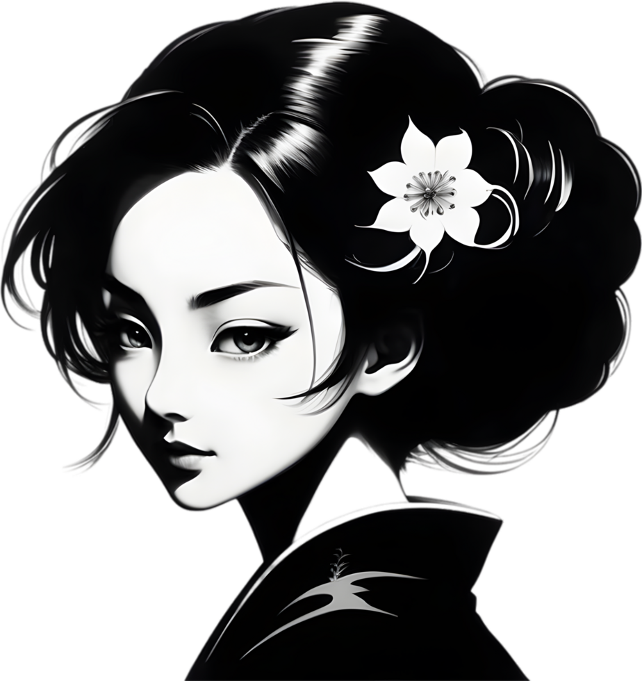 AI generated Japanese woman, drawing of a Japanese woman using the Japanese brushstroke technique. png