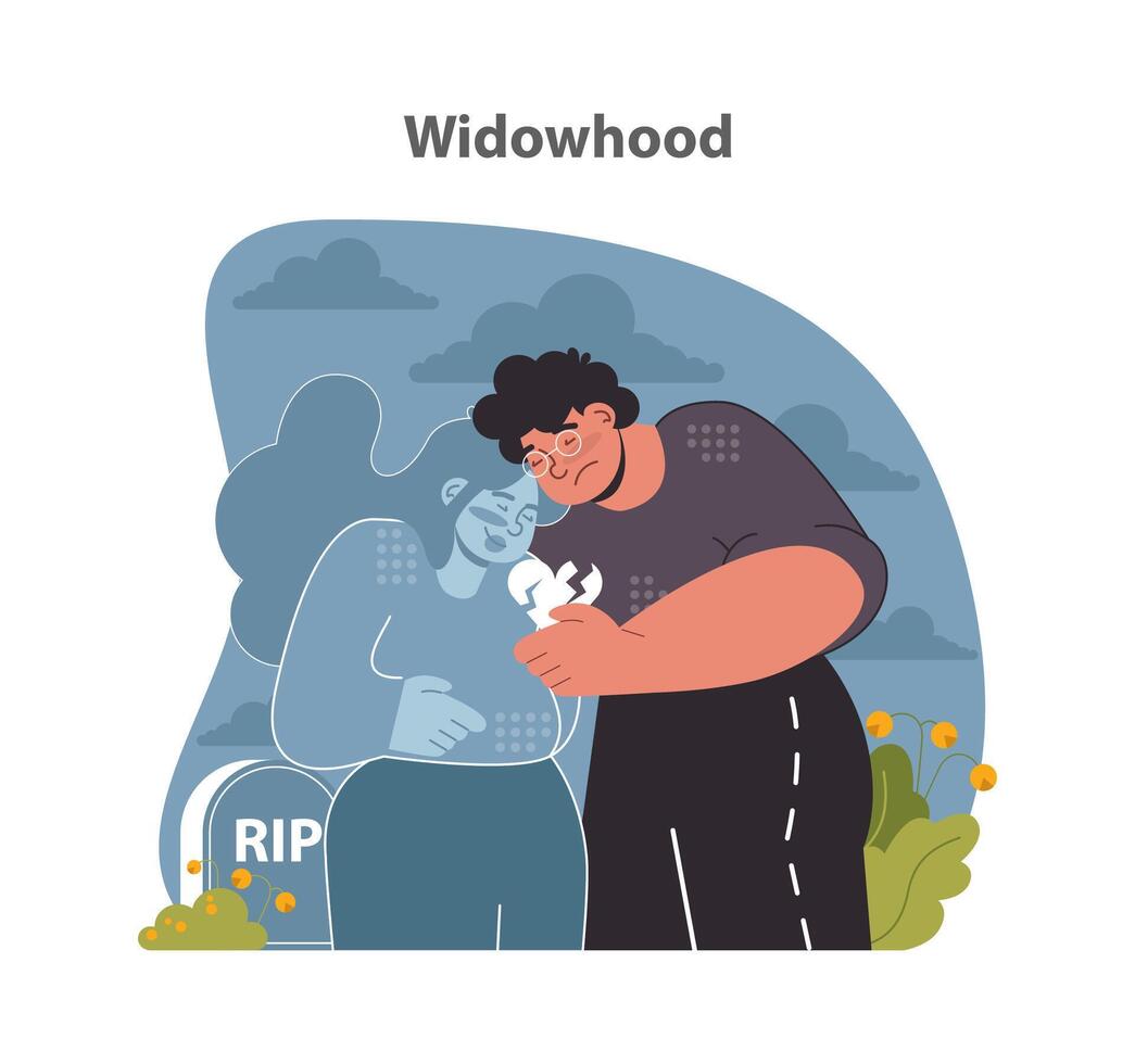 Widowhood captured. Heartfelt remembrance at a gravesite. vector