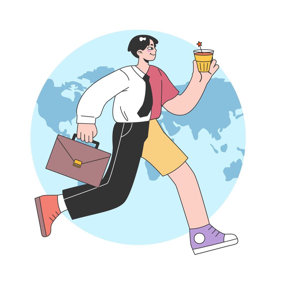 Bleisure travel. Business and sightseeing trip. Workation, digital vector