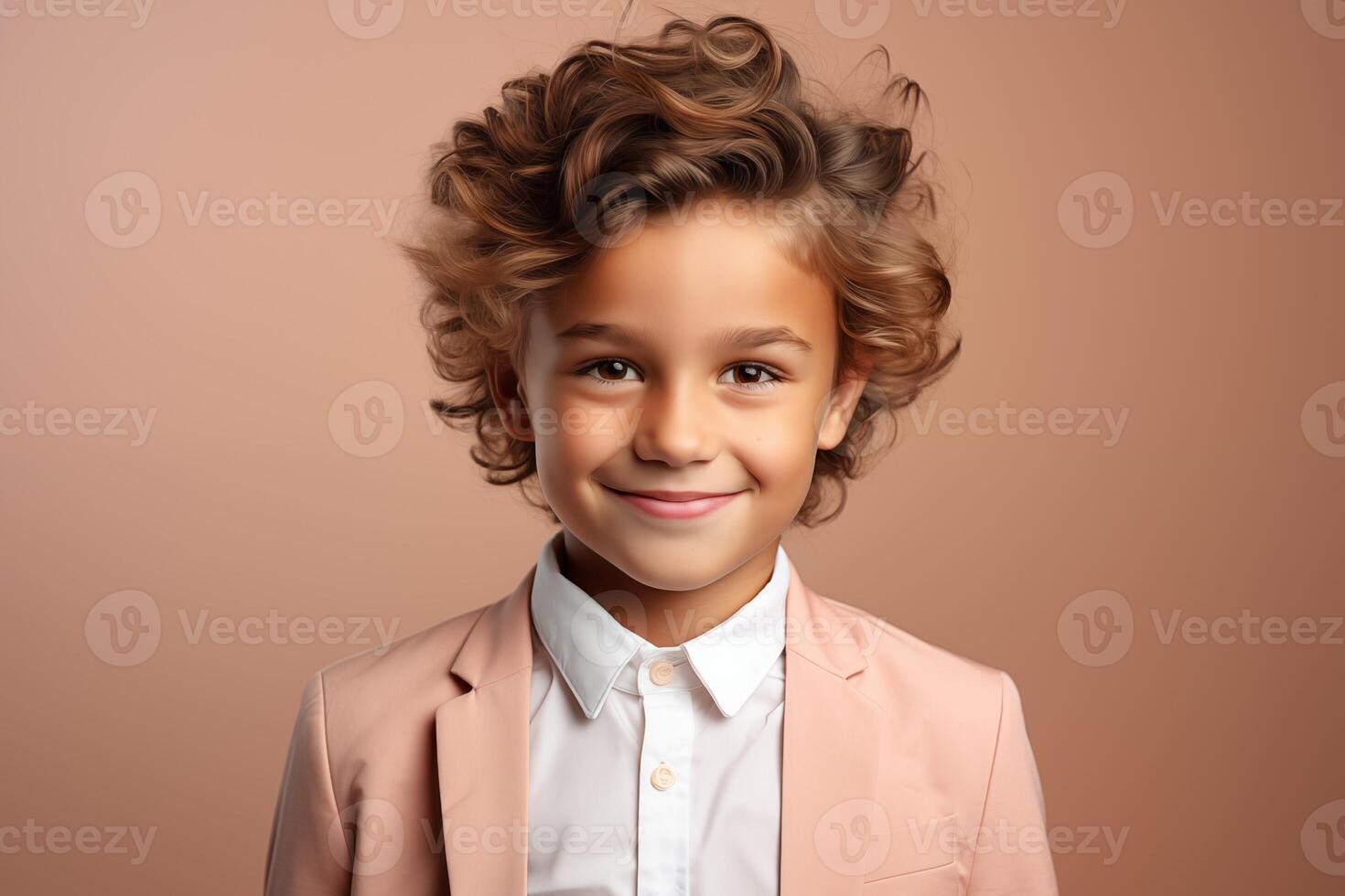 AI generated Happy Caucasian Boy in Peach Fuzz-Colored Suit photo
