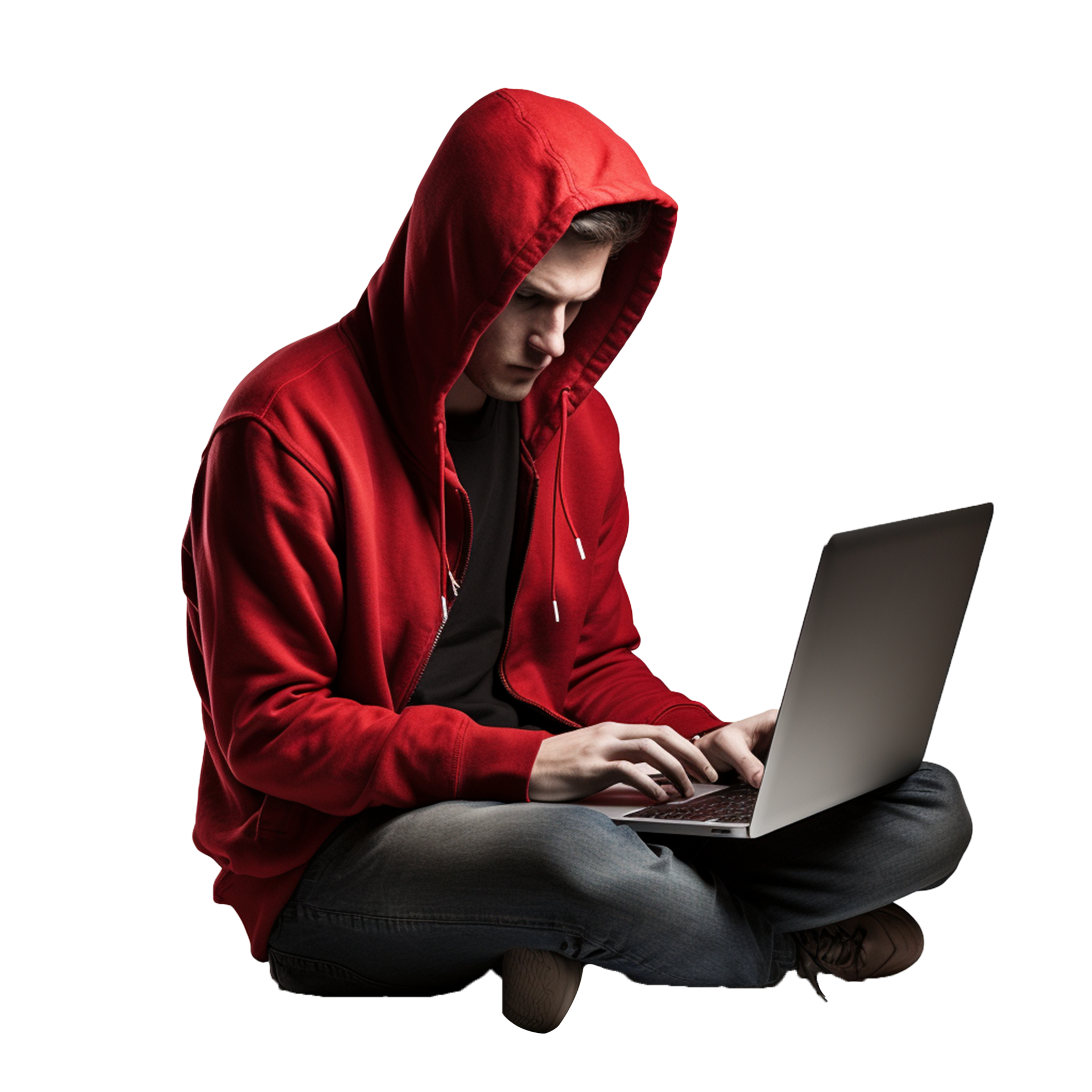 Ai Generated Hacker In Hoodie Using Laptop Png Isolated On Transparent Ai Generated Hacker In Hoodie Using Laptop Png Isolated On Transparent