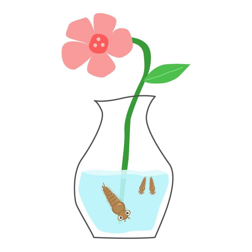 moquito larva in vase. mosquito control concept vector