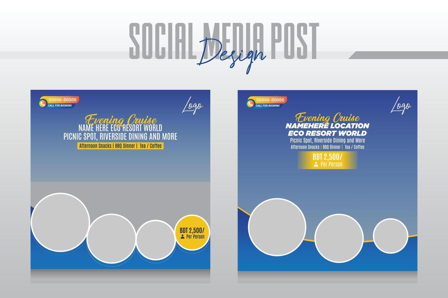 Cruise Ship Tours and travel social media post template vector