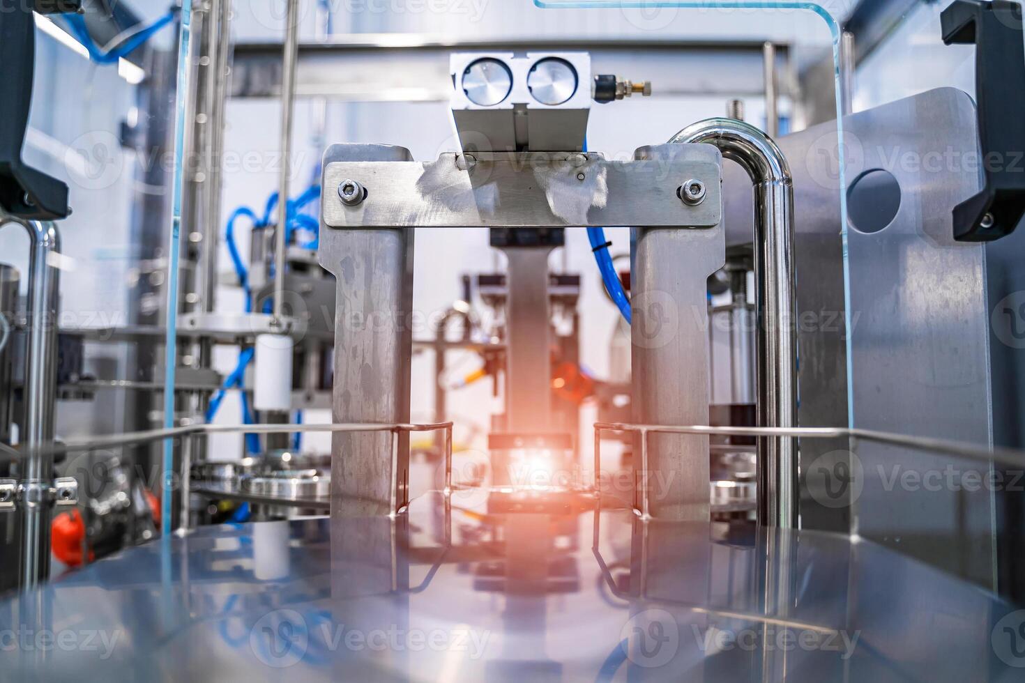 General view of the interior of a milk factory. Equipment at dairy plant. photo