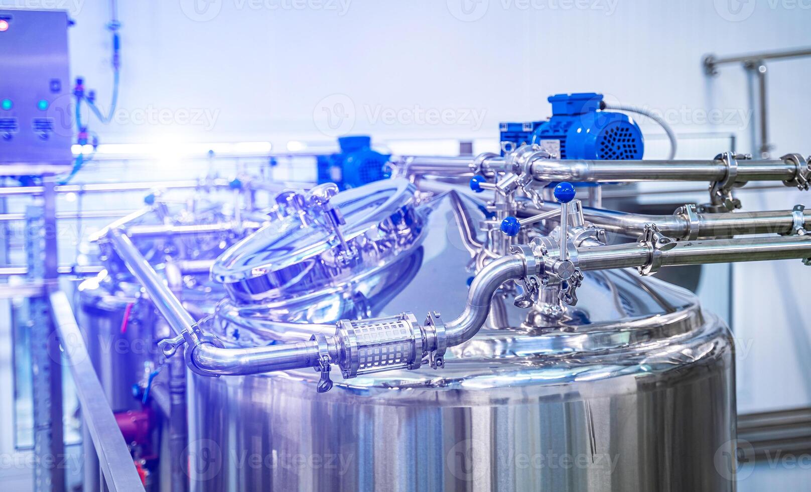 The system of milk pasteurization. Food and drinks production plant. Heat treatment. Pasteurization photo