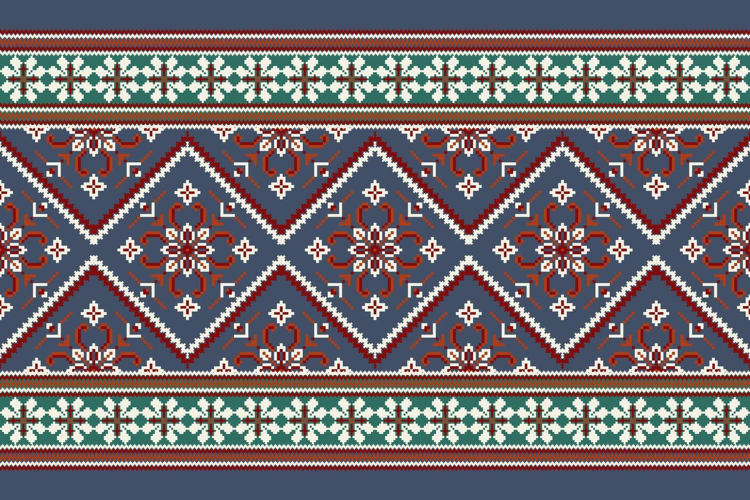 Geometric ethnic oriental pattern vector illustration.floral pixel art embroidery on navy blue background,Aztec style,abstract background.design for texture,fabric,clothing,wrapping,decoration,scarf.