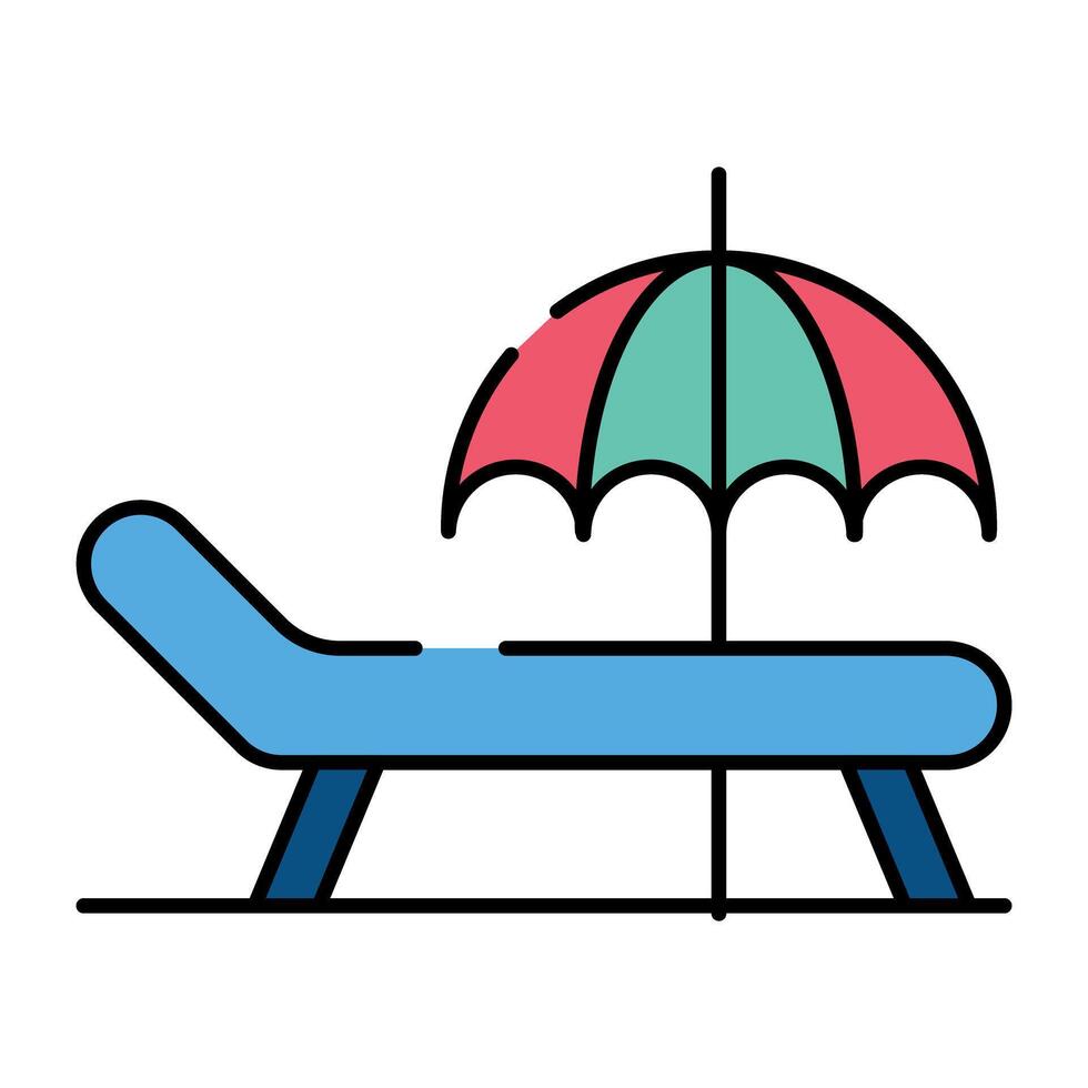 Relaxing chair with umbrella denoting concept of deck chair vector