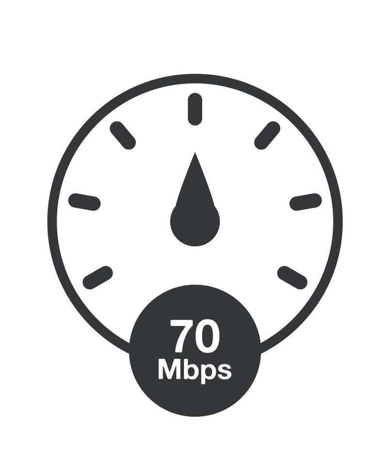 70 Mbps. Internet speed vector, download speed meter clock vector