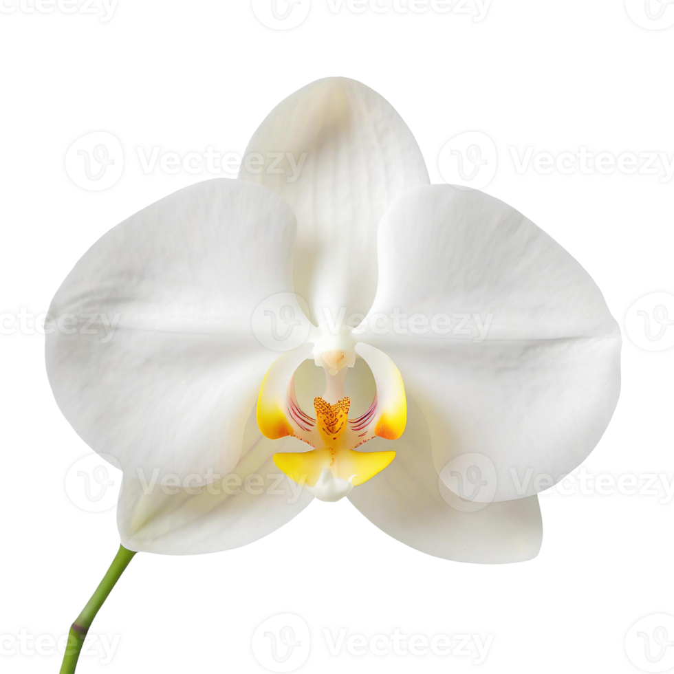 ai generiert Weiß Mond Orchidee Blume auf transparent Hintergrund, präsentieren makellos Weiß Blütenblätter mit ein leuchtend, wie der Mond locken png