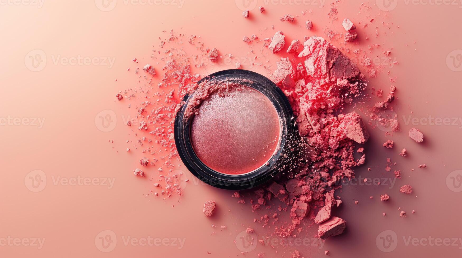 AI generated Makeup powder on pink background. Top view. Copy space. photo
