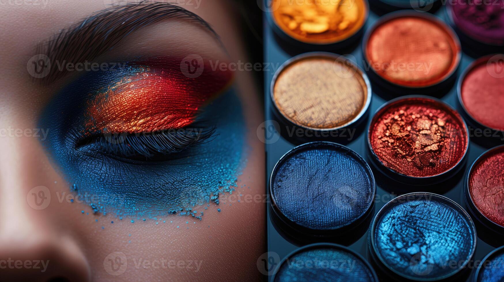 AI generated Makeup artist palette with colorful eyeshadow, close-up photo