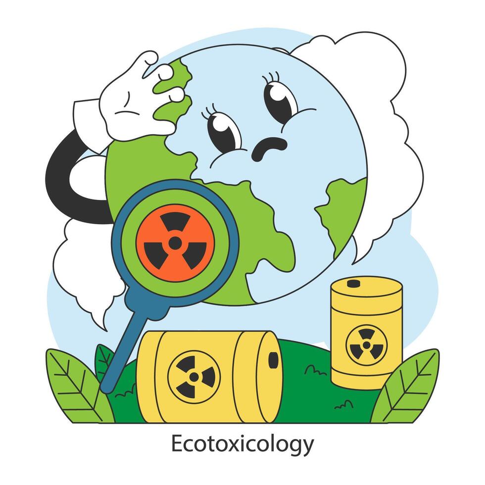 Ecotoxicology. Research of toxic waste impact on planet environment. vector