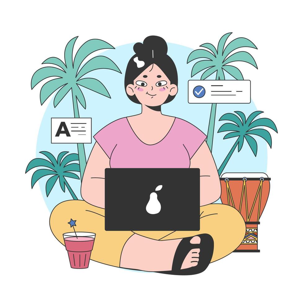 Bleisure travel. Business and sightseeing trip. Workation, digital vector