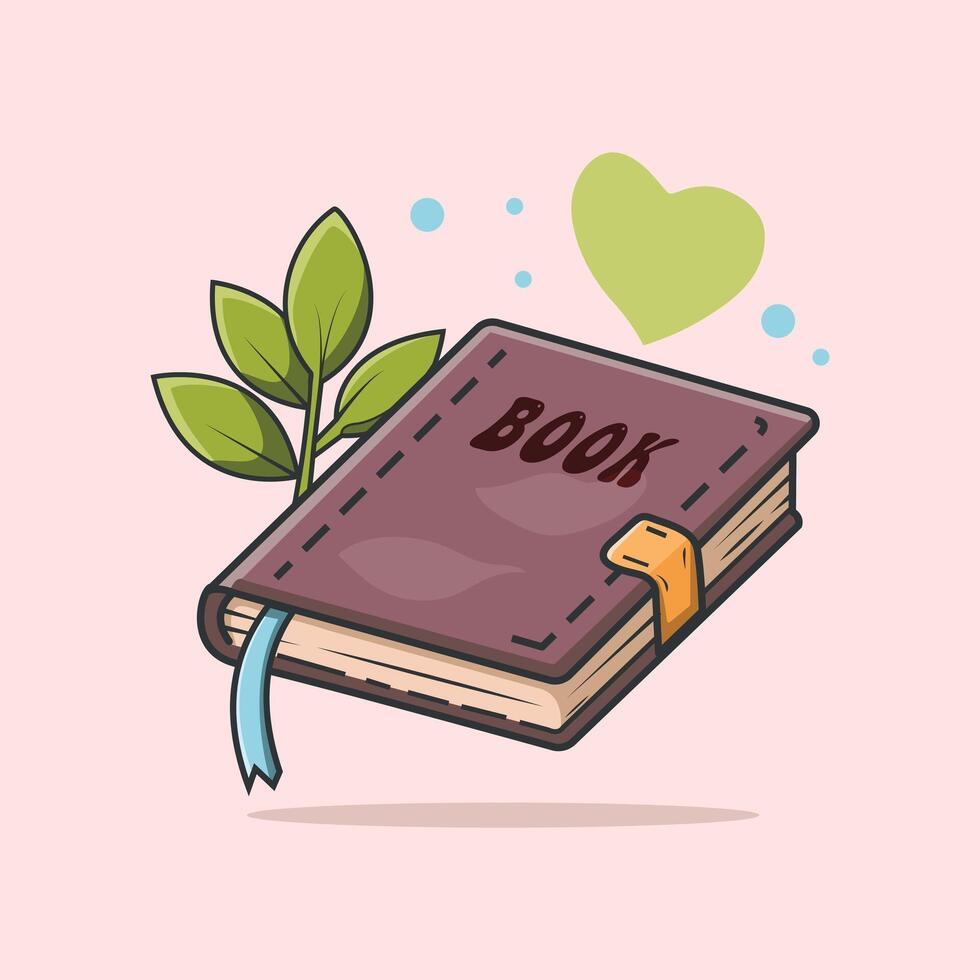 Hand drawn stack of books illustration with pant decoration vector