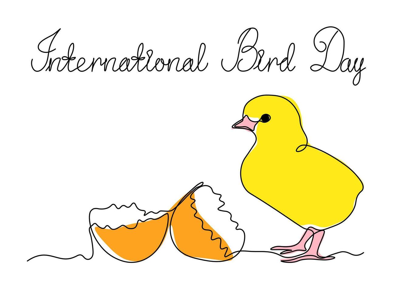 Abstract chicken hatched from the egg,continuous single line art hand drawing sketch, logo of the International Bird Day vector