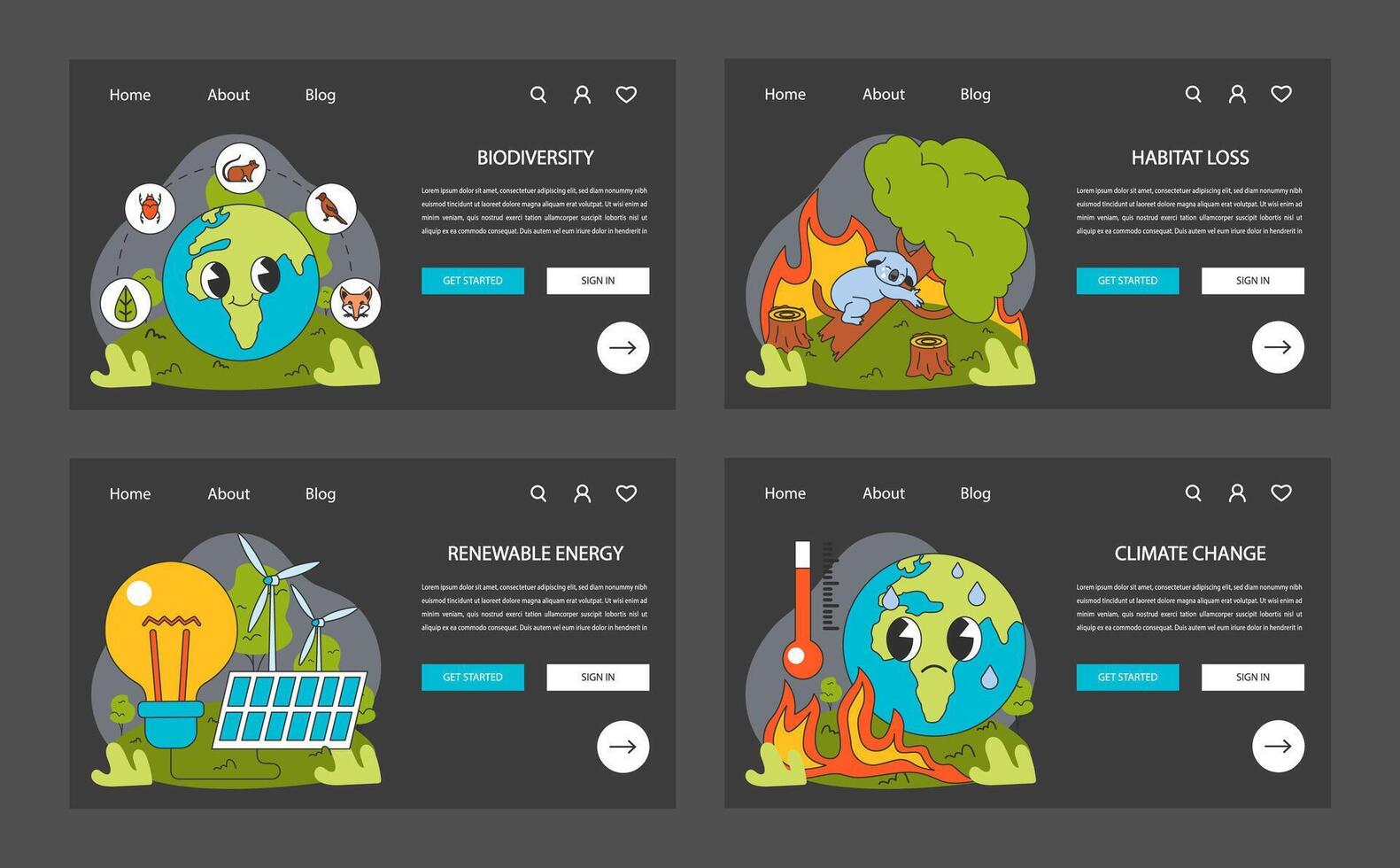 Ecology research web banner or landing page night or dark mode vector