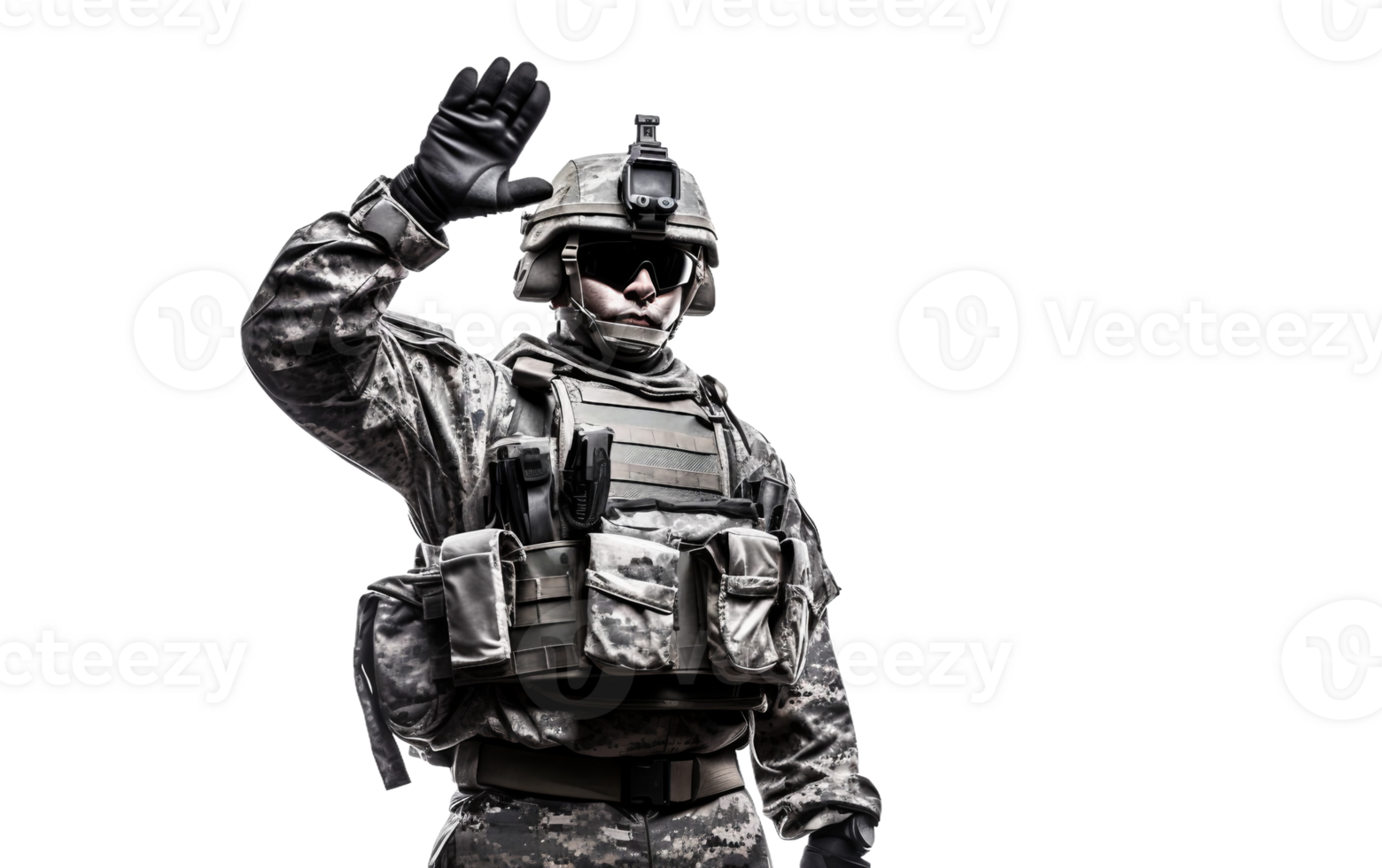 AI generated Determined Soldier in Full Combat Gear Saluting On Transparent Background png