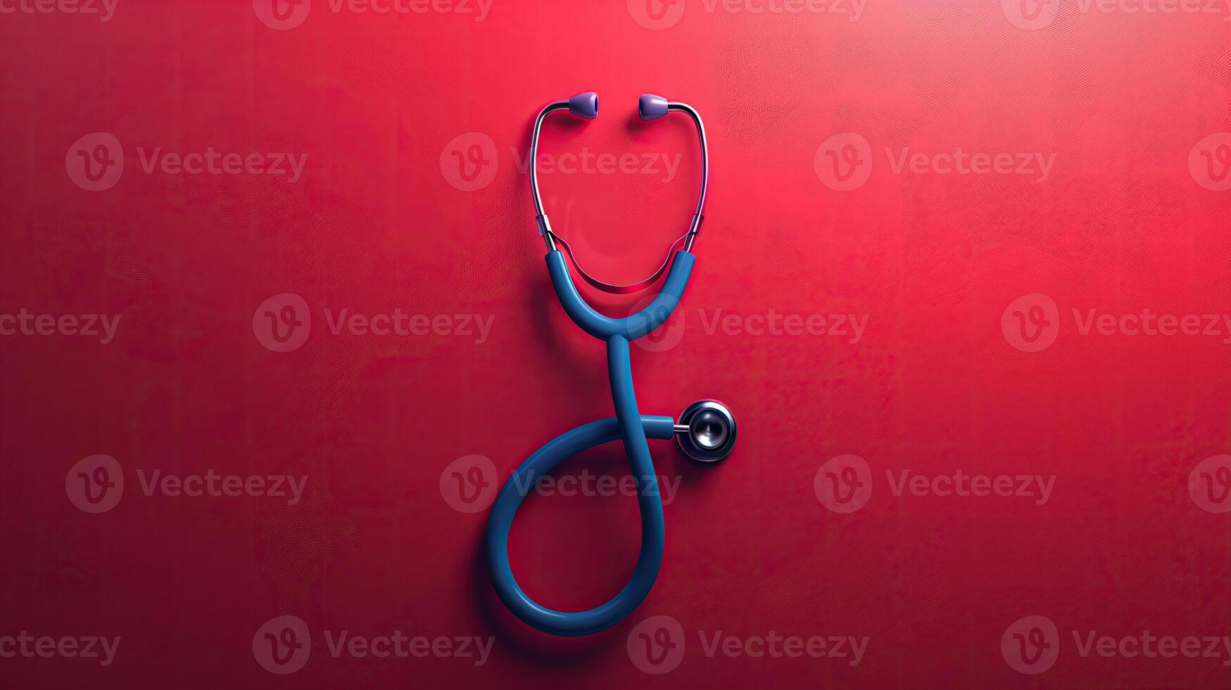 AI generated Stethoscope on red background. Medical and health care concept. photo