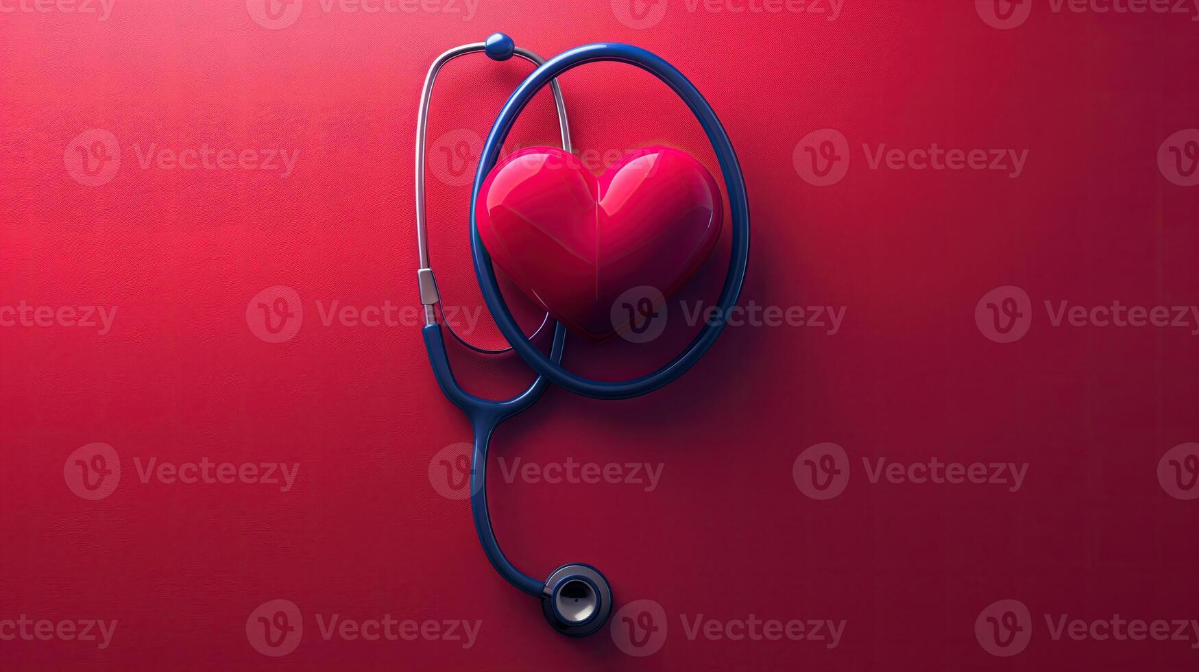 AI generated Stethoscope and red heart on red background. Health care concept. photo