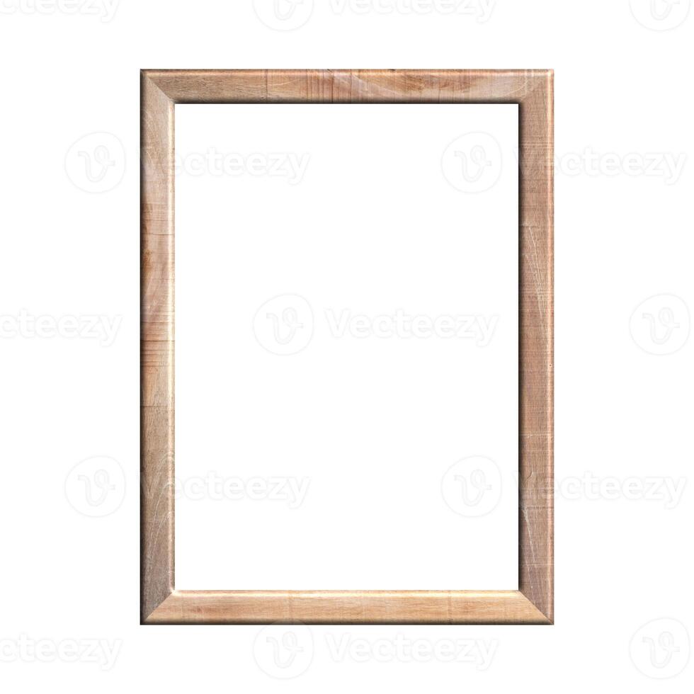 wooden frame with isolated white background. front view of classic wooden frame. for A4 image or text. photo