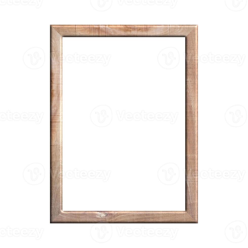 wooden frame with isolated white background. front view of classic wooden frame. for A4 image or text. photo