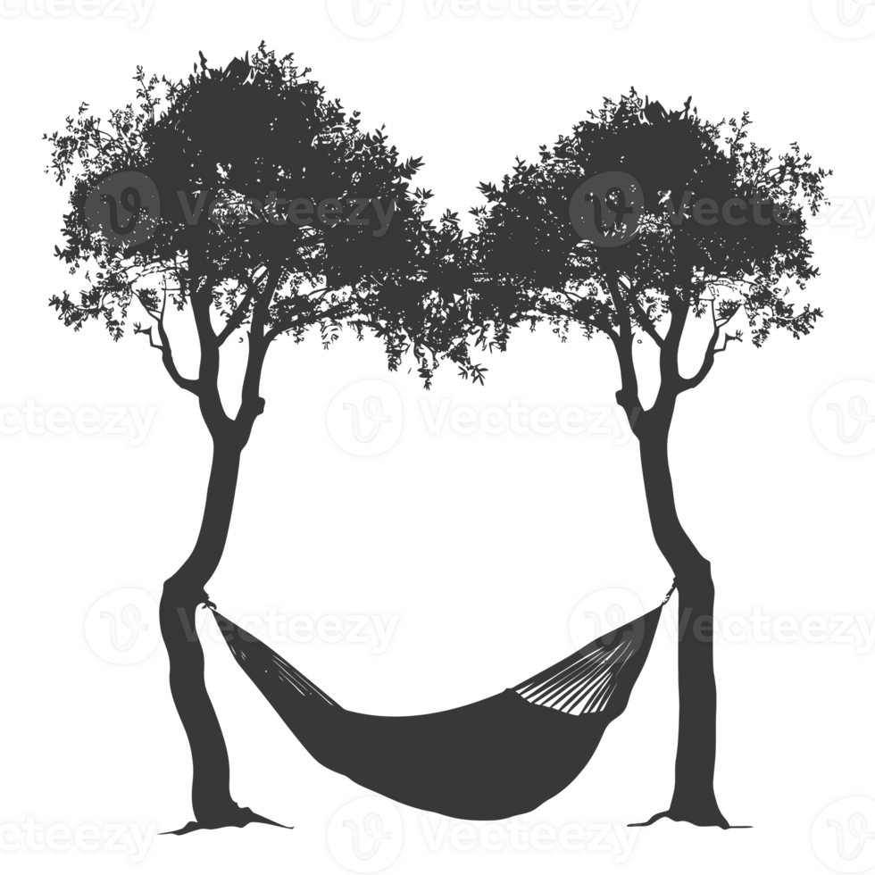 AI generated Silhouette hammock install in two tree black coloronly png
