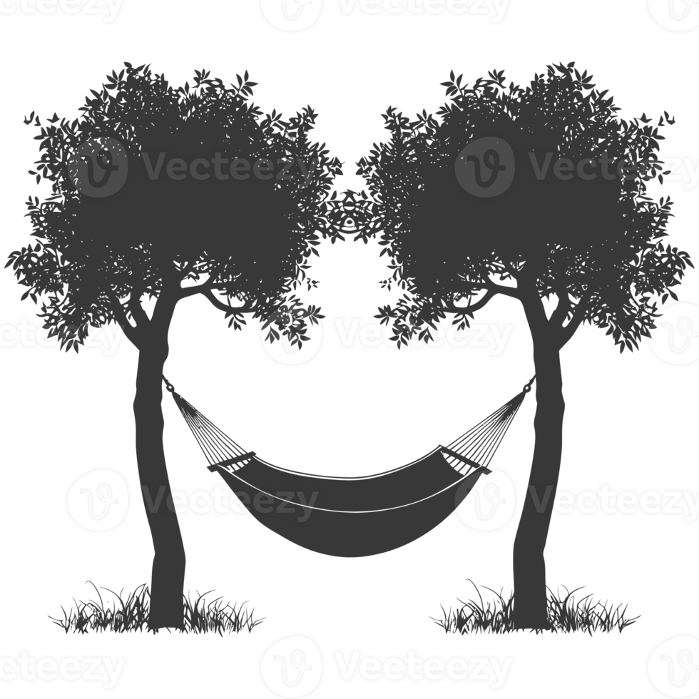 AI generated Silhouette hammock install in two tree black coloronly png