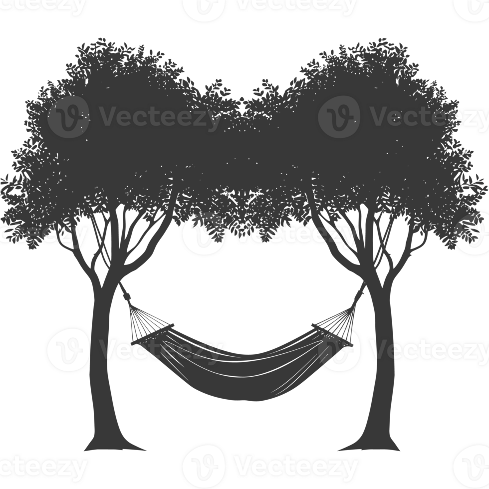 AI generated Silhouette hammock install in two tree black coloronly png