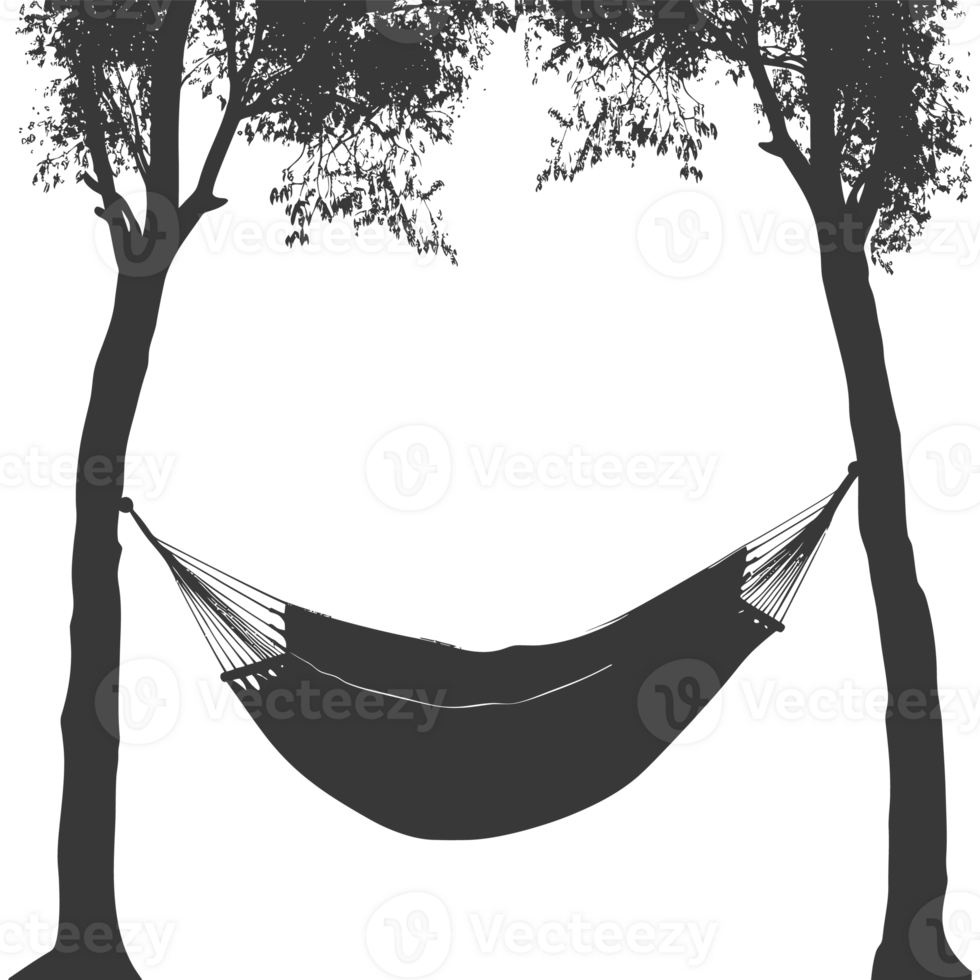 AI generated Silhouette hammock install in two tree black coloronly png