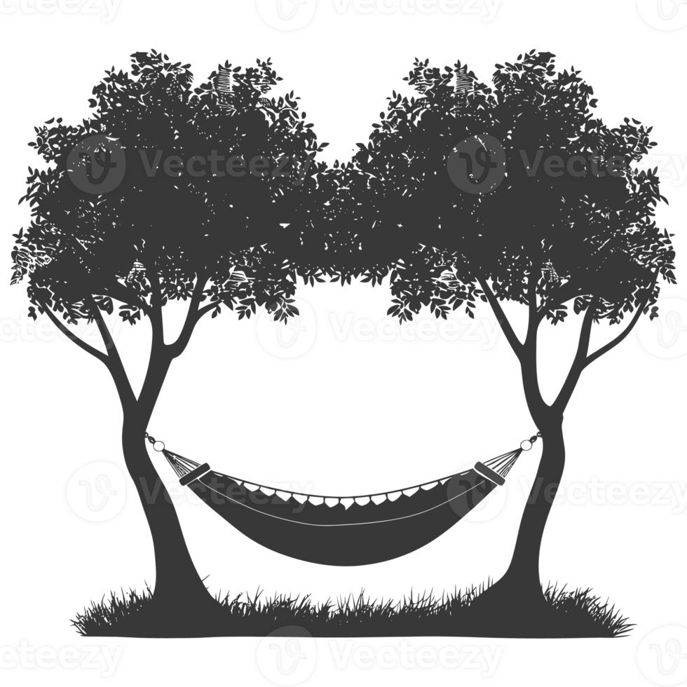 AI generated Silhouette hammock install in two tree black coloronly png
