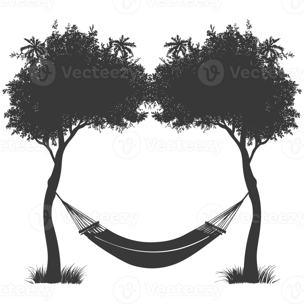 AI generated Silhouette hammock install in two tree black coloronly png