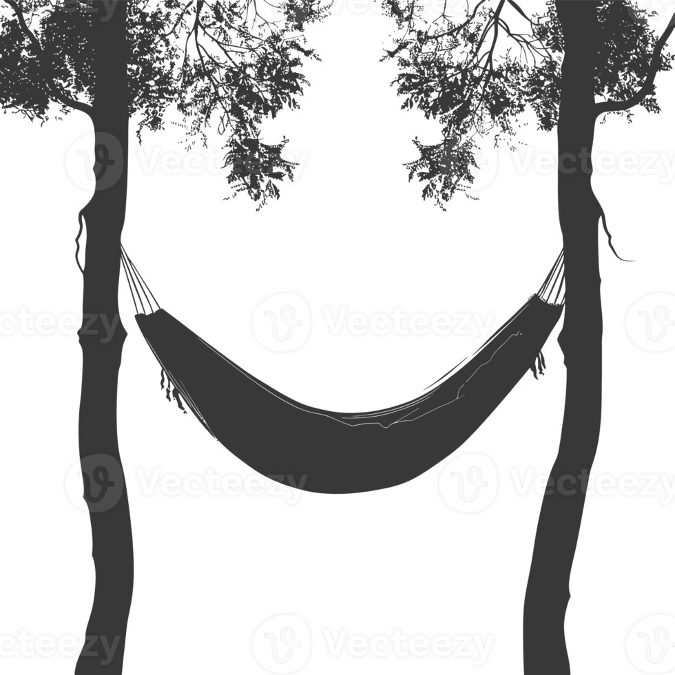 AI generated Silhouette hammock install in two tree black coloronly png