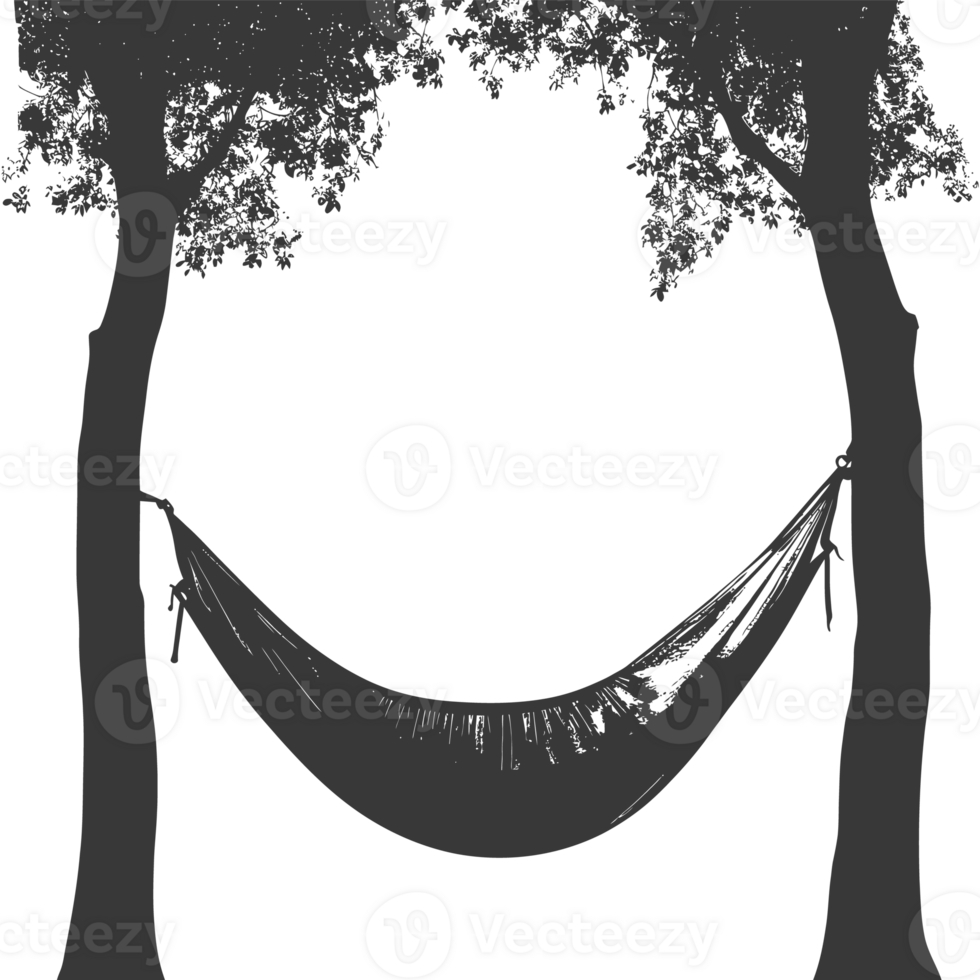 AI generated Silhouette hammock install in two tree black coloronly png