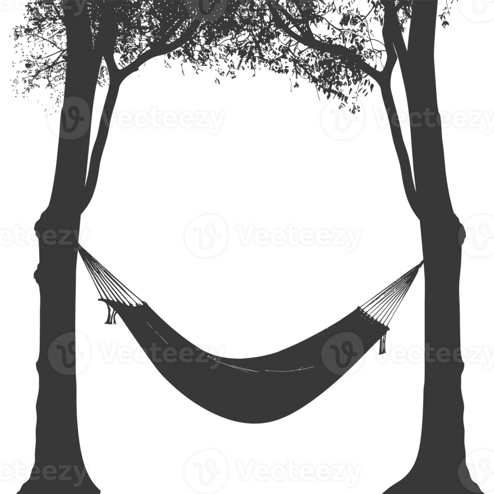 AI generated Silhouette hammock install in two tree black coloronly png