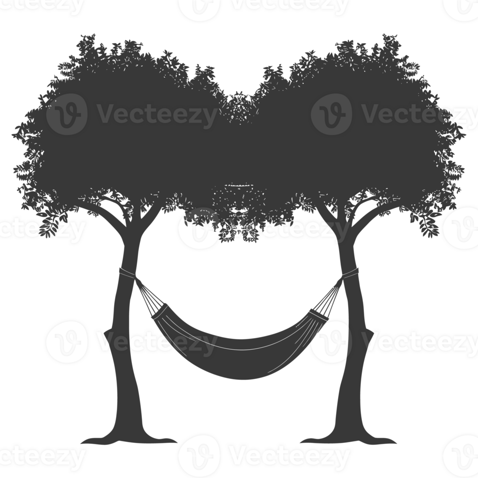 AI generated Silhouette hammock install in two tree black coloronly png