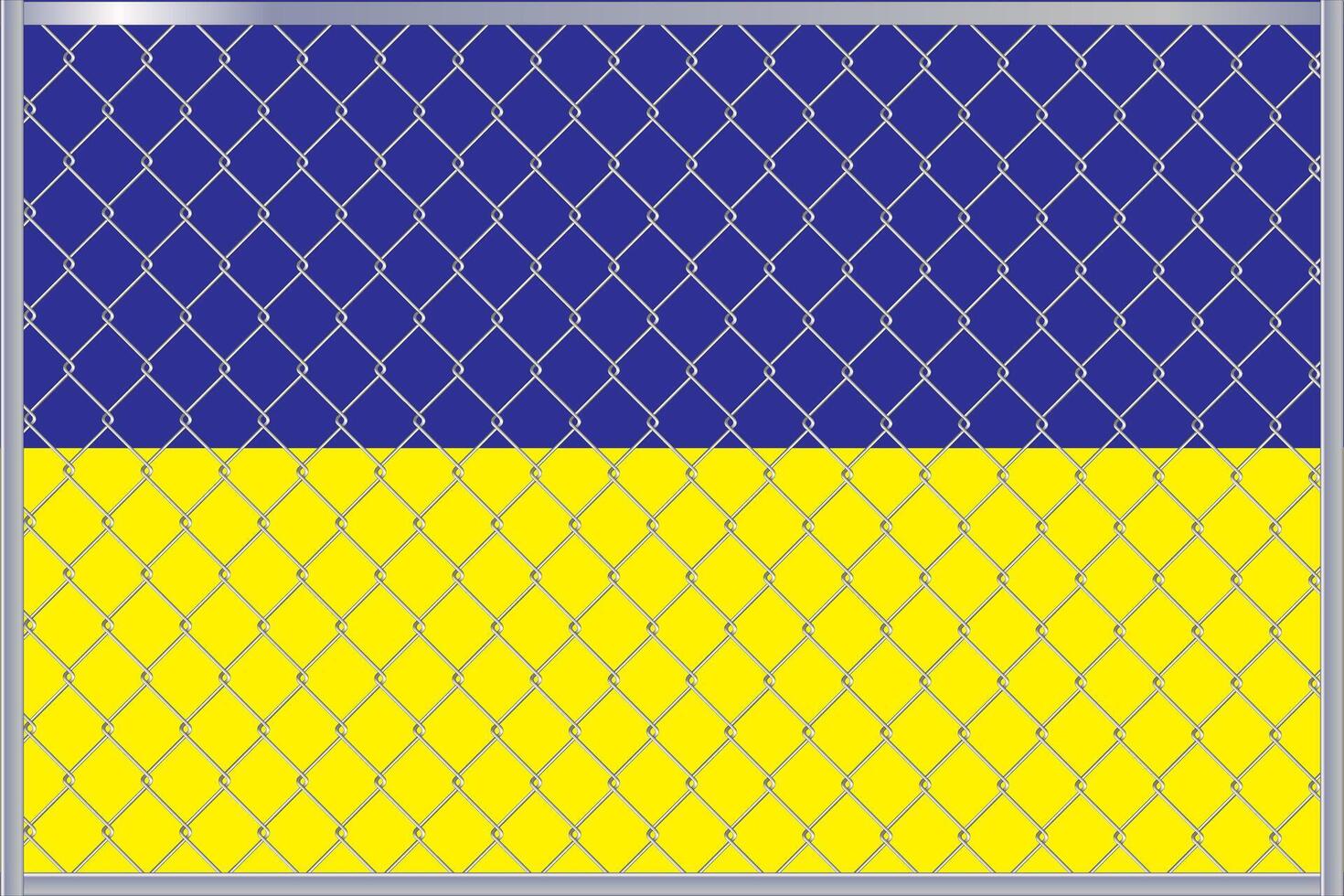 Vector illustration of Ukraine Flag under lattice. The concept of isolationism.