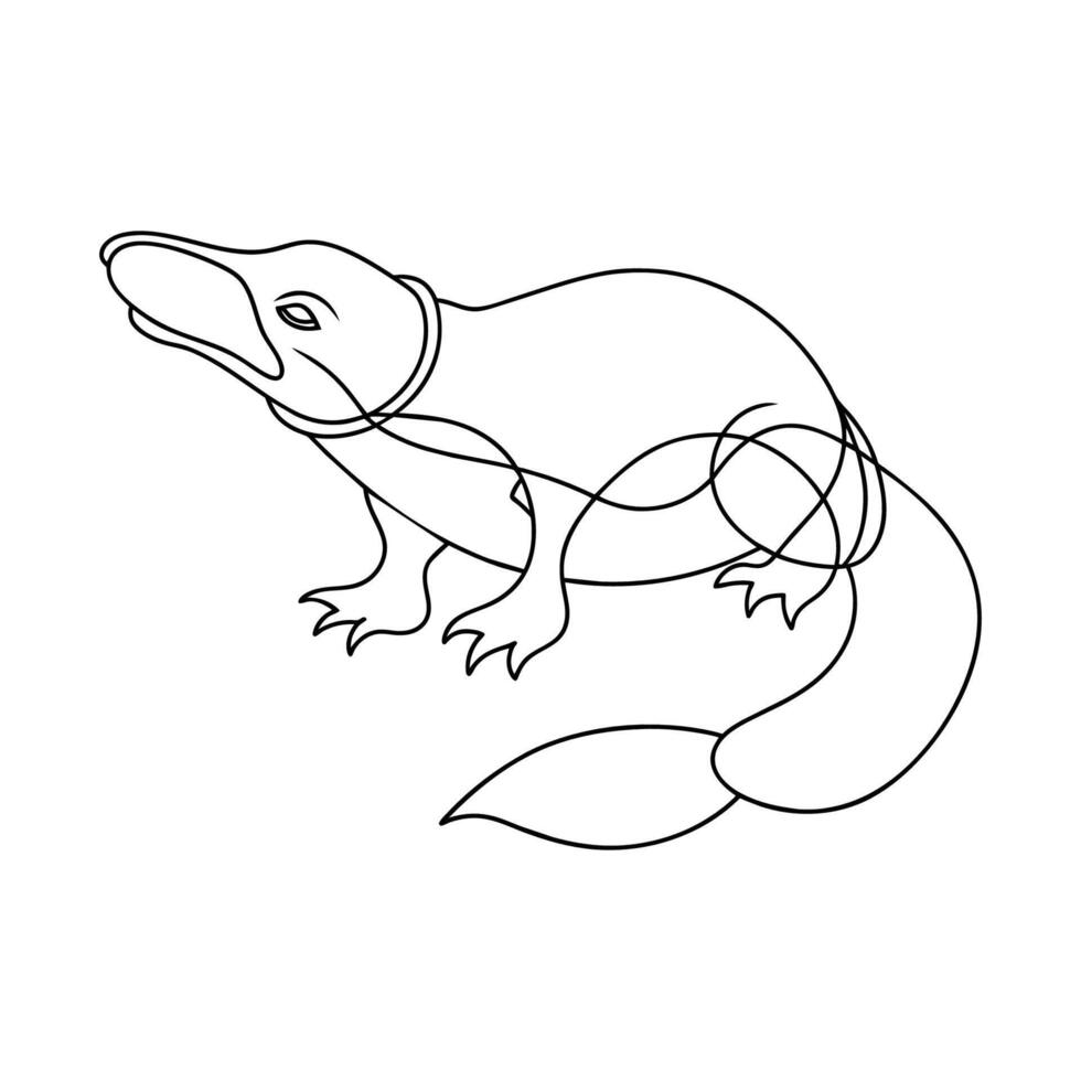 Platypus coloring continuous line art vector illustration