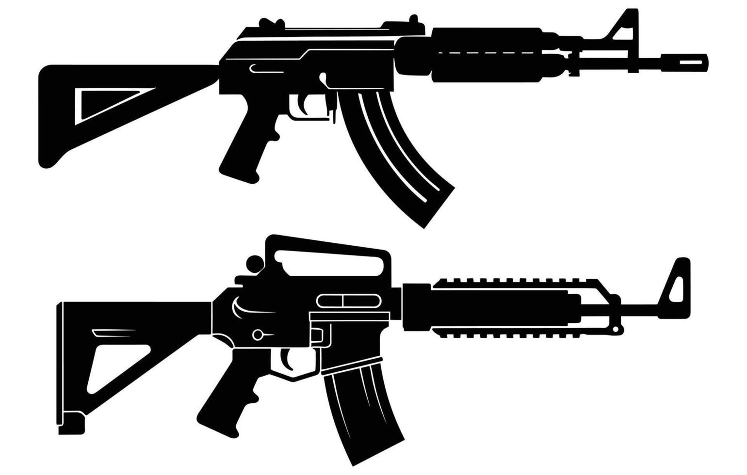 asalto rifle silueta.conjunto de asalto rifle silueta vector. Arkansas máquina pistola vector